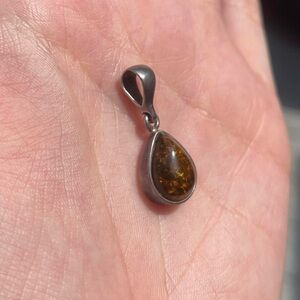Vintage Sterling Silver and Amber Necklace Pendant